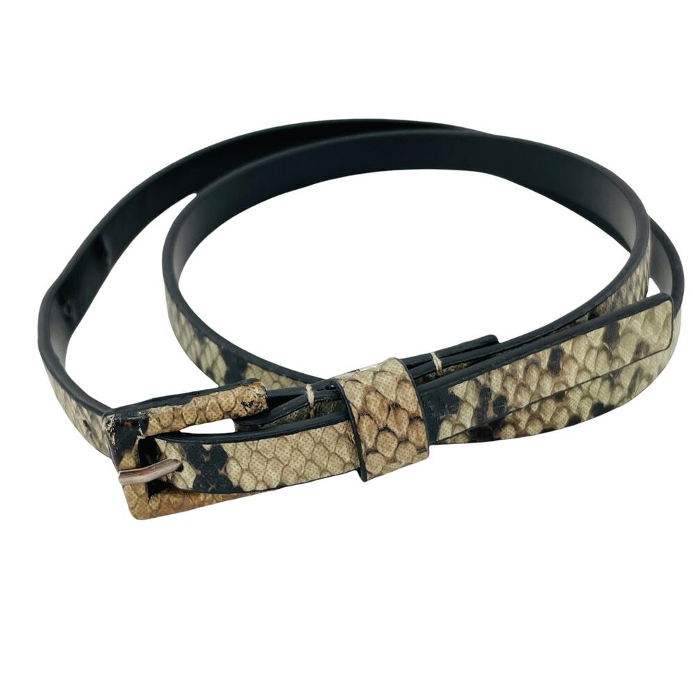 Gray Black Snakeskin Faux Leather 1" Skinny Belt